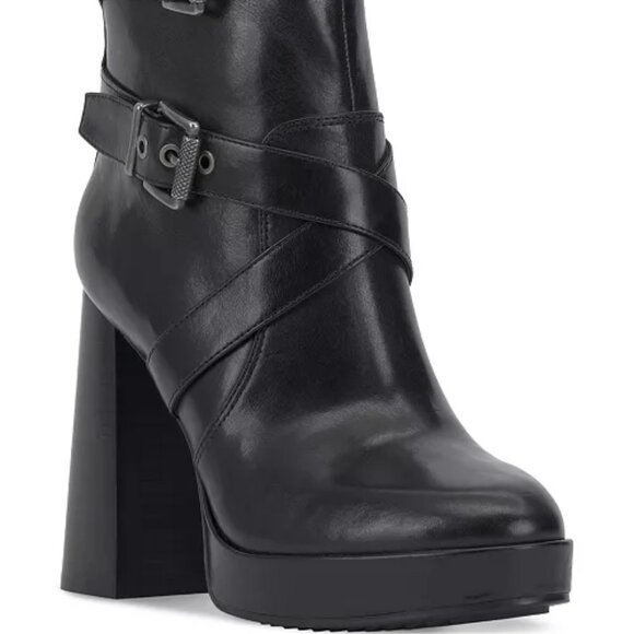 NEW VINCE CAMUTO Leather Coliana Platform Ankle Boots black for women 462tn - Picture 2 of 7